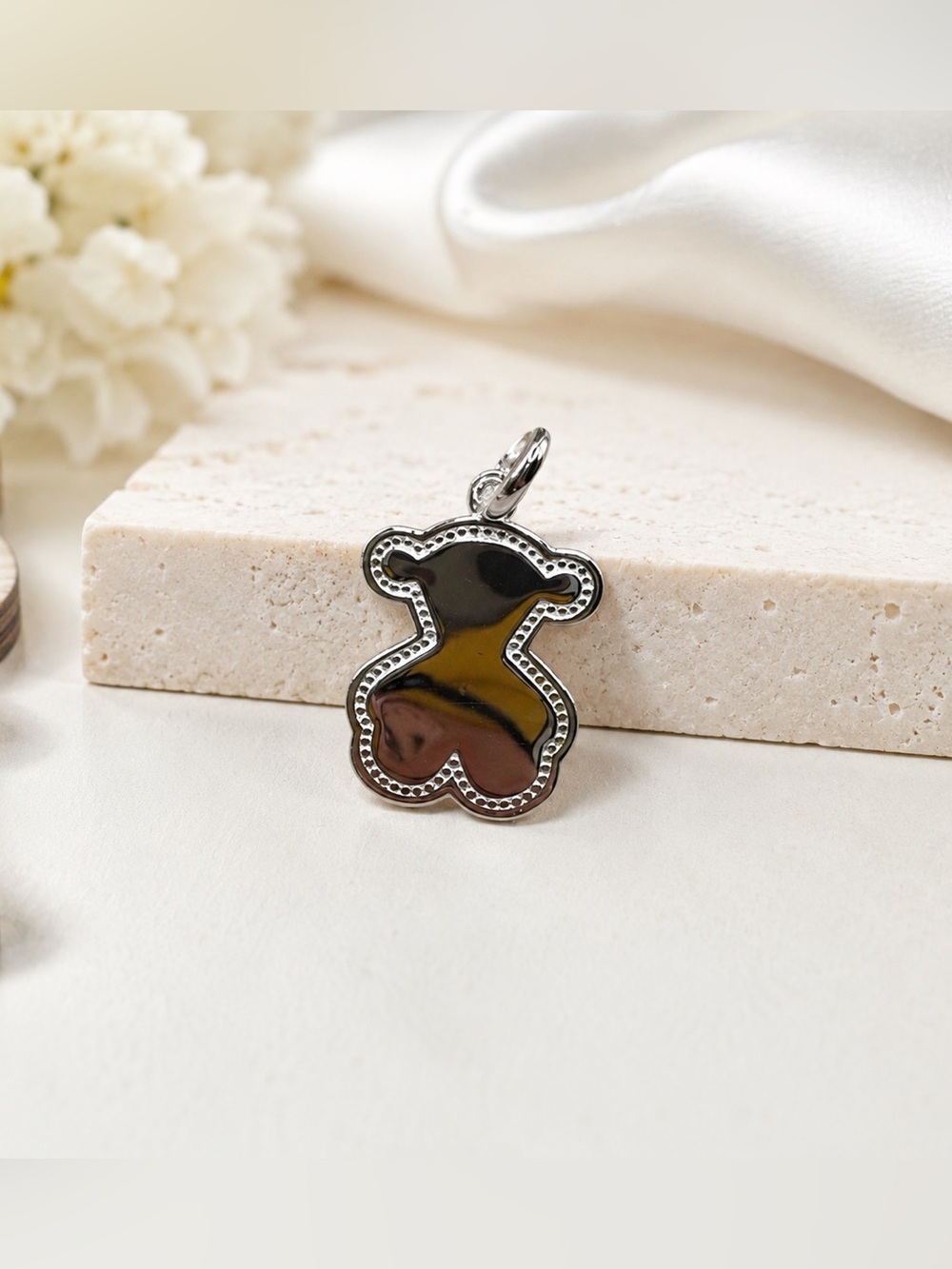 Silver and Black Bear Pendant sterling Silver 925